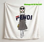 Fendi Cartoon Girl with Sunglasses Fashion Illustration Flannel Throw Blanket IMG_9601